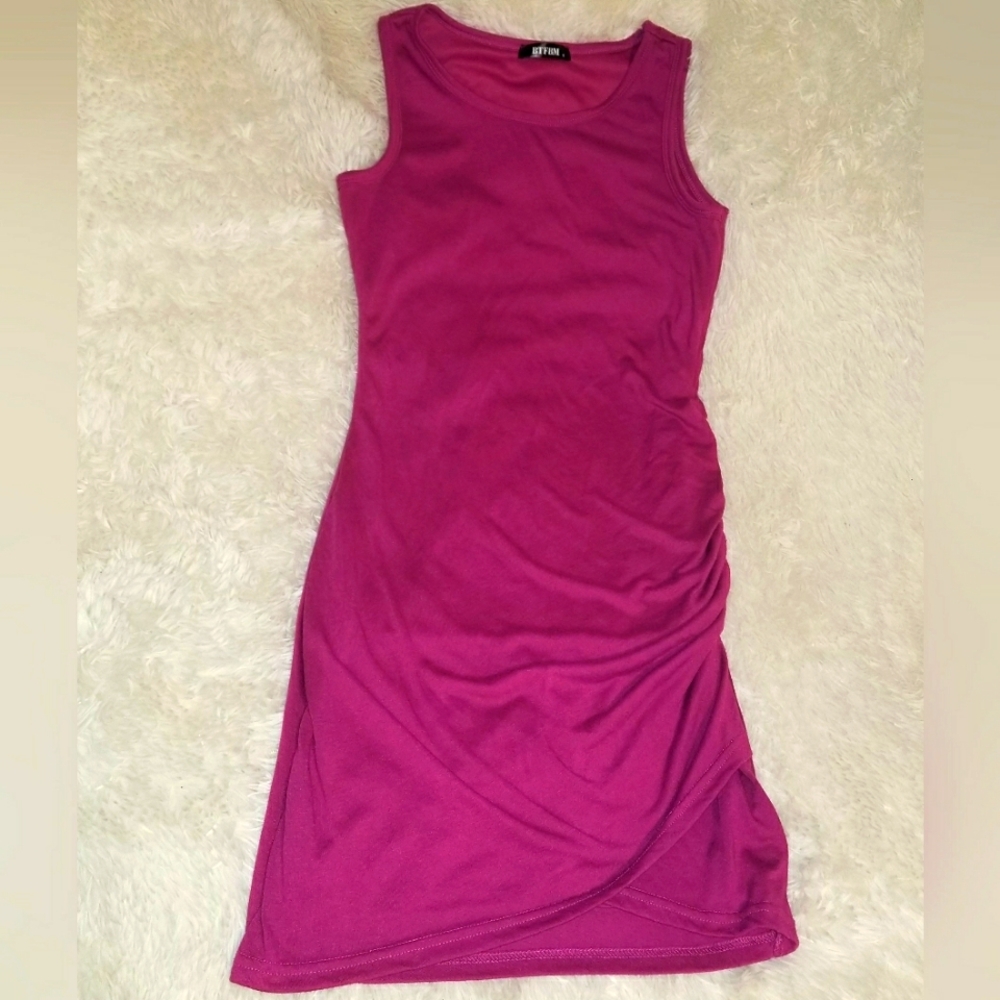 Ruched Tank Dress - Magenta